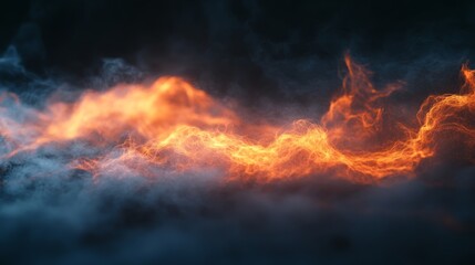 Abstract Swirling Orange And Blue Smoke Background, With Light Particles And Bokeh Effect
