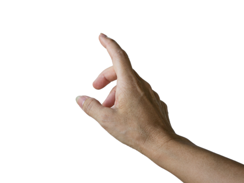 Female hand form a pointing gesture. Isolated on transparent background.