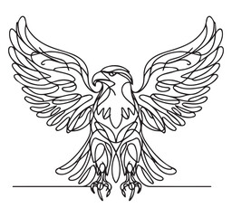 Obraz premium Eagle Line Art Vector Illustration: Majestic Bird of Prey with Wings Spread, Minimalist Outline Drawing for Logo or Graphic Design