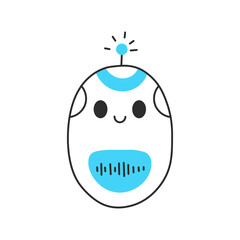 AI Assistant Icon. Simplistic robotic egg shaped character with light antenna and display panel, futuristic and minimal. Dodole vector illustration