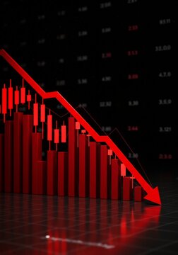 Financial Stock Market Downtrend Illustration With Red Arrow And Candlestick Chart