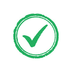Green checkmark stamp, representing approval, validated, agreed and reviewed. © LeWen