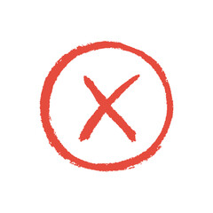 Obraz premium Red cross mark hand drawn marker brushstroke, representing rejection and error.