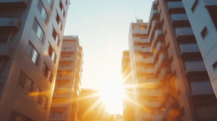 Sunlight between modern residential buildings urban architecture and design
