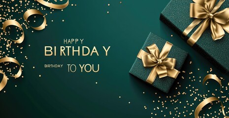 Green birthday backdrop with gifts