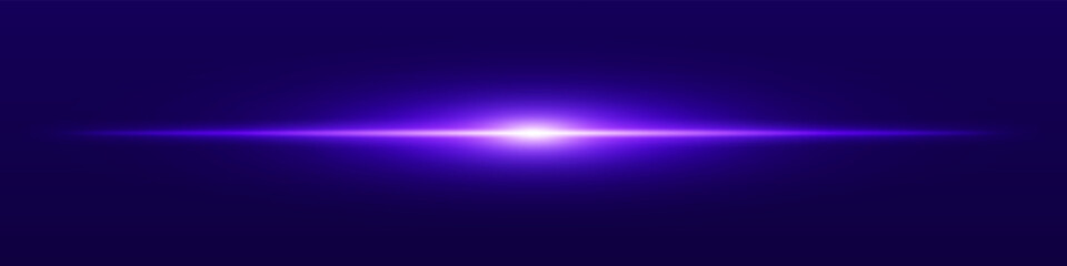 Purple light beam. Sharp linear glow on dark blue background with radiant core, soft edge and tech-style brightness. Ideal for sci-fi, speed, energy, light source.