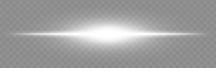 White flash burst. Bright horizontal ray on transparent background with wide glow, soft edges and tech effect. Perfect for energy, light, sci-fi, flash, electric theme.