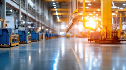 Factory interior with machinery and forklifts industrial production and automation