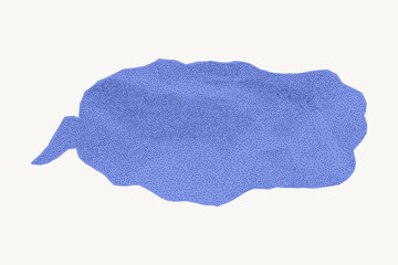 Vintage blue pastel dialogue bubble made of wrinkled paper, isolated on white background. Torn notebook edges, gritty dotted surface, halftone texture.