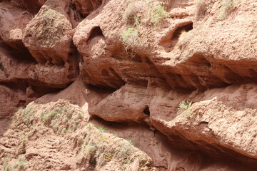 View of Pingshan Hu Grand Canyon is mainly composed of red gravel, sandstone, mudstone and is the only composite area of Danxia landform and colored hills in China