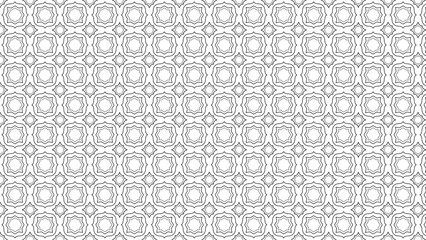 Monochrome geometric pattern featuring repeating star and square shapes on white