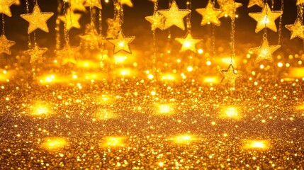 Golden Glitter Stars Background Sparkling Festive Lights
