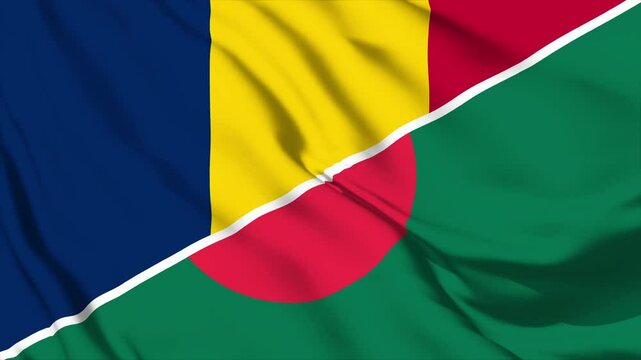 waving merged flags animation of bangladesh and chad