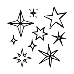 Obraz premium Hand drawn sparkling stars collection Silhouette Vector Style.