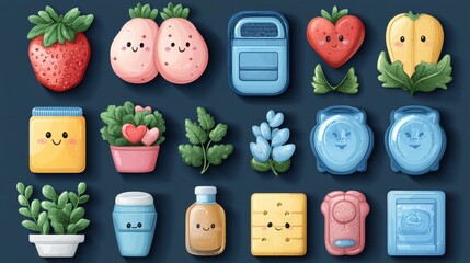 Charming food & plant icons with sweet expressions