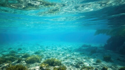 Obraz premium Underwater Scene in Pristine River, Natural Aquatic Habitat, Soft Diffused Lighting, f/5.6, Blue-Green Tones