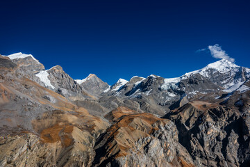 Chulu and other mountains, view from the viewpoint at Thorung High Camp. Annapurna circuit trek, Nepal.