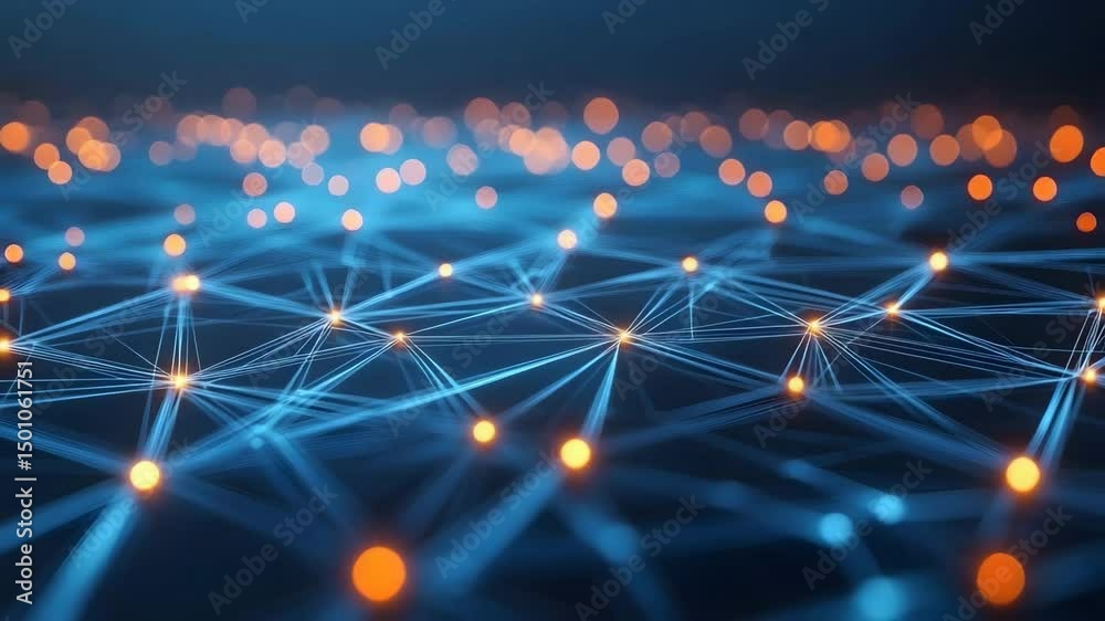 Poster a network of glowing lights creating an intricate web of illumination in a darkened environment