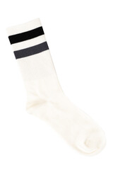White sock with black stripes on transparent or white background.