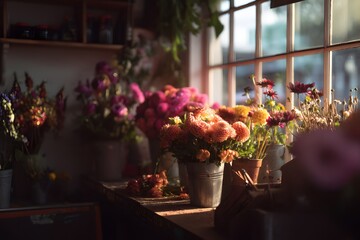 Flowers in Vases by the Window