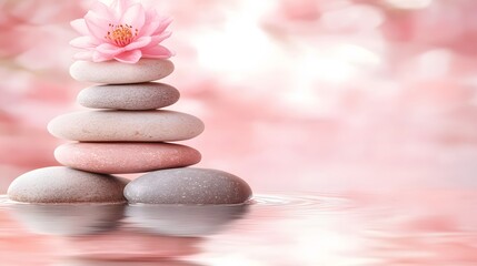 Serene Pink Flower and Stacked Stones in Water