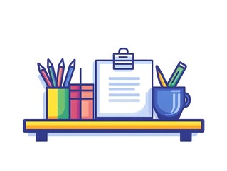 Modern Workspace Essentials: Organized Desk with Stylish Stationery and Vibrant Colors