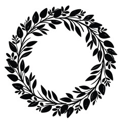 Fototapeta premium Floral wreath circle frame illustration vector design element black and white leaves foliage. isolated on white background. 