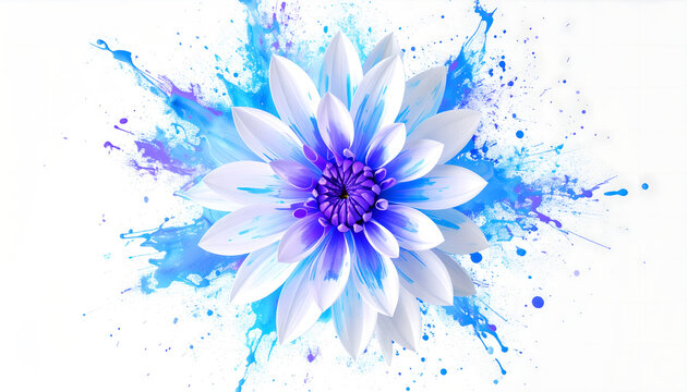 Dahlia Flower with Vibrant Blue and Purple Paint Explosion