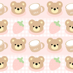 Fototapeta premium seamless pattern with teddy bears and strawberry 