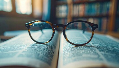 Closeup Of Brown Glasses On Open Book
