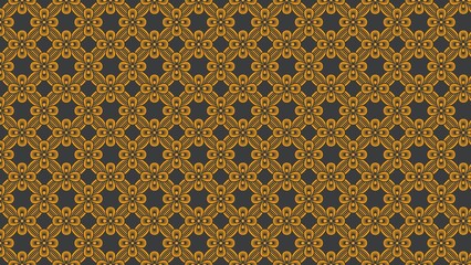 Seamless pattern with stylized flowers in gold color on a dark gray background design