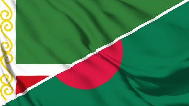 waving merged flags animation of bangladesh and chechen republic