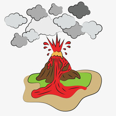 Volcano eruption - colorful illustration with lava. For educational materials, presentations on geography, nature or disasters.