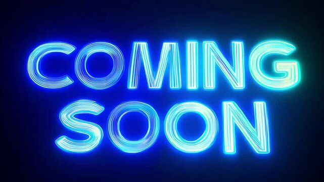 Glowing neon sign "Coming Soon" announcement. Perfect for website banners, social media posts, app interfaces, and more.