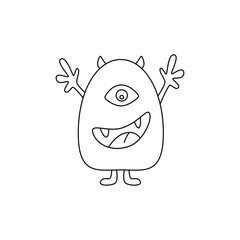 Cute fantasy alien monster. Сartoon character. Hand drawn illustration isolated on white background. Vector illustration