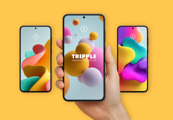 A  hand holding a smartphone mockup