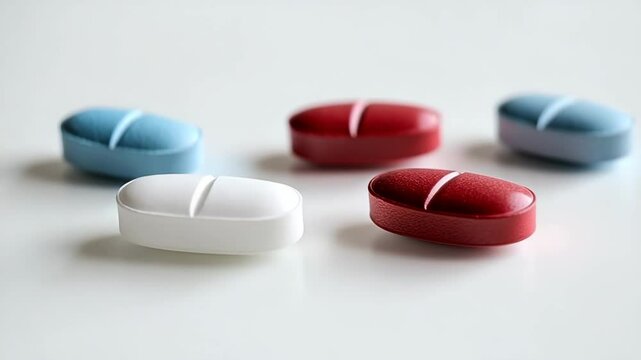 Colorful pills on a white surface representing medication choices