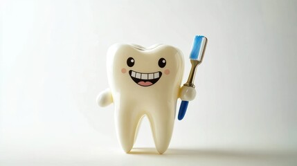 Cartoon tooth figure holding a toothbrush