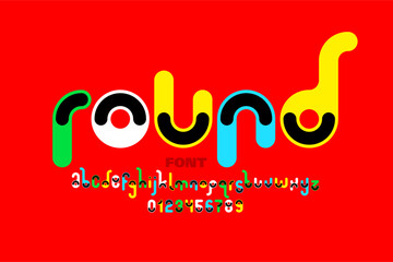 round. Playful style font, alphabet letters and numbers vector illustration