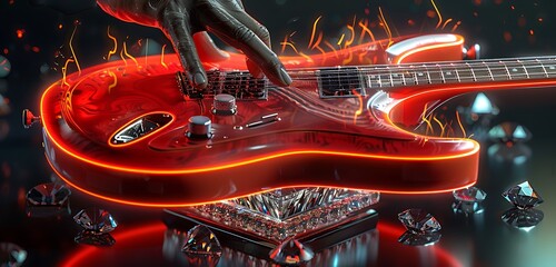 gitar in different colorful background with tubelihgts in ht esting of the guitar abstract lively walpaper background 