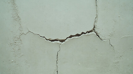 Obraz premium Cracked Surface: A close-up of a wall's wear and tear, showcasing significant cracks and imperfections in its structure, hinting at age and structural issues.