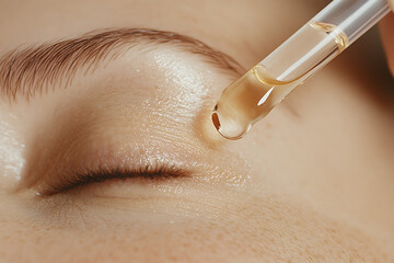 Facial Serum Application: A serum is applied under the eye with a pipette, promoting hydration and rejuvenation of delicate skin.