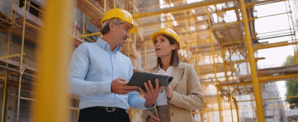 The construction professionals collaborating on project details at the site.