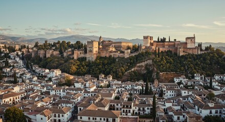 Panoramic Cityscape of Alhambra in Granada Spain at Sunset a Photo