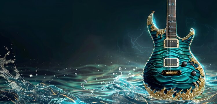 gitar in different colorful background with tubelihgts in ht esting of the guitar abstract lively walpaper background - Powered by Adobe