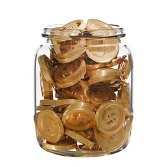 A transparent glass jar filled with coins. spare change concept, Savings, budgeting, financial growth, or collecting