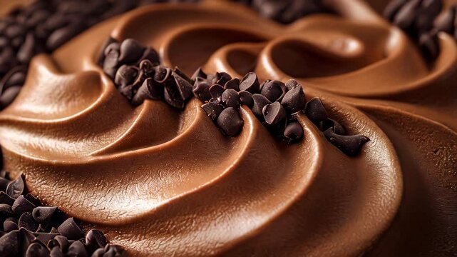 Creating a creamy chocolate frosting with a smooth texture and rich flavor. Topped with mini chocolate chips for an extra indulgent treat, perfect for desserts.