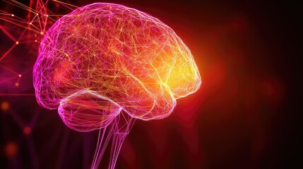 Obraz premium Glowing brain illustration, neural network connections highlighted