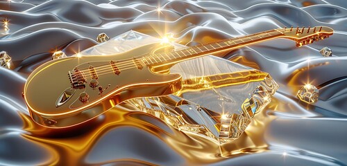 gitar in different colorful background with tubelihgts in ht esting of the guitar abstract lively walpaper background 