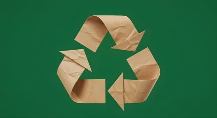 Recycling symbol made from paper on green background